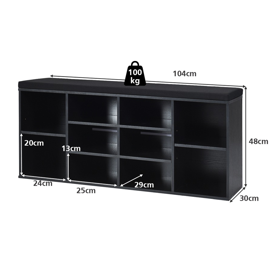 Costway Shoe Cabinet Bench Shoe Storage Rack Organizer Shelf Cupboard Box w/Padded Seat Hallway Furniture,Black