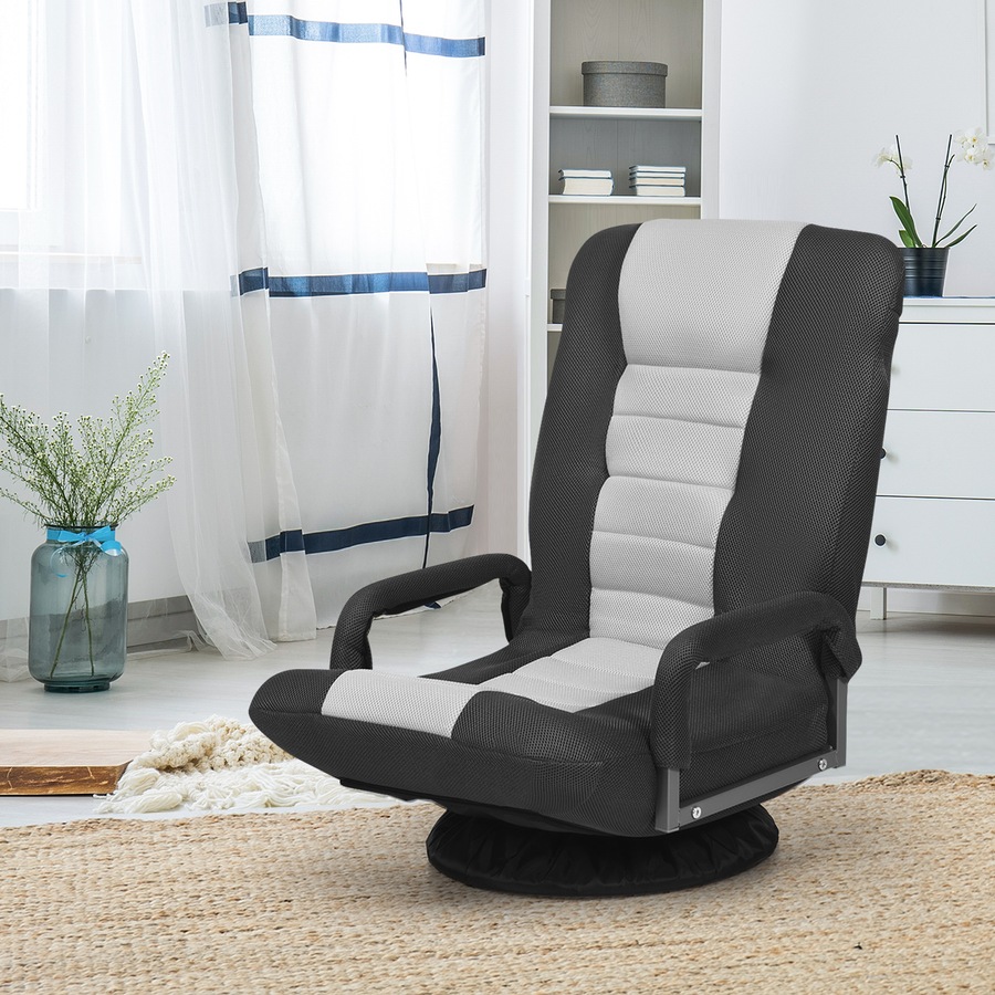 Costway Swivel Floor Sofa Lounge Folding Chair Adjustable Recliner Chaise Armchair Gaming Home Office,Grey
