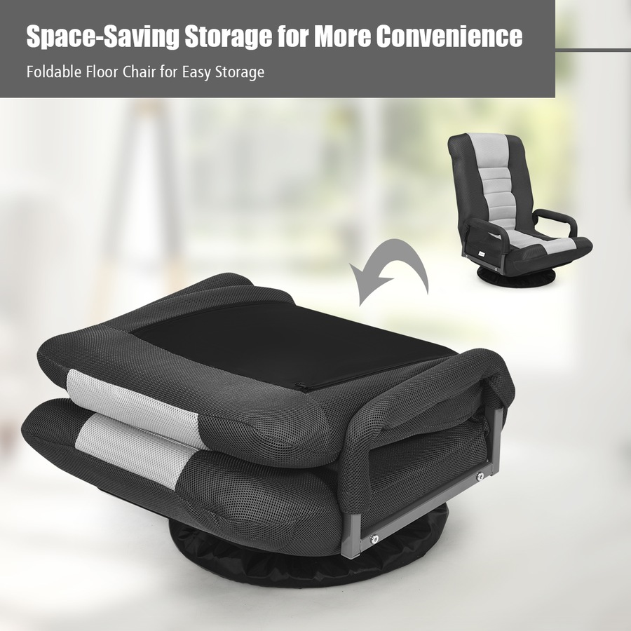 Costway Swivel Floor Sofa Lounge Folding Chair Adjustable Recliner Chaise Armchair Gaming Home Office,Grey