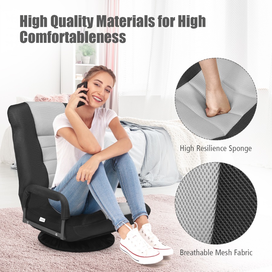 Costway Swivel Floor Sofa Lounge Folding Chair Adjustable Recliner Chaise Armchair Gaming Home Office,Grey