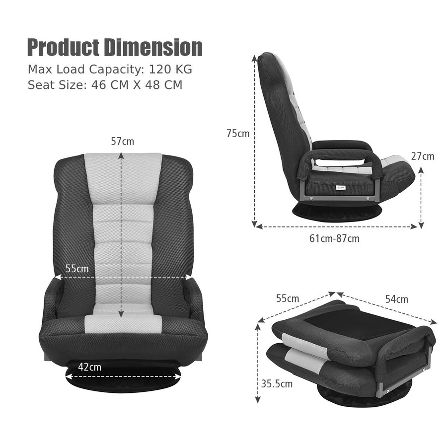 Costway Swivel Floor Sofa Lounge Folding Chair Adjustable Recliner Chaise Armchair Gaming Home Office,Grey