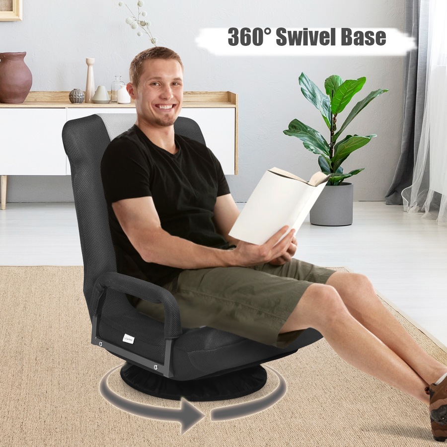 Costway Swivel Floor Sofa Lounge Folding Chair Adjustable Recliner Chaise Armchair Gaming Home Office,Grey