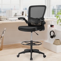 Costway Swivel Office Chair Mesh Drafting Chair Computer Gaming Chair w/Flip-Up Armrest & Adjustable Footrest Work Study Home Office