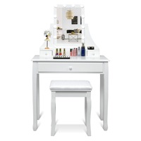 Costway Vanity Dressing Table Stool Set Makeup Table Princess Dresser Mirror Storage Drawers Home Bedroom
