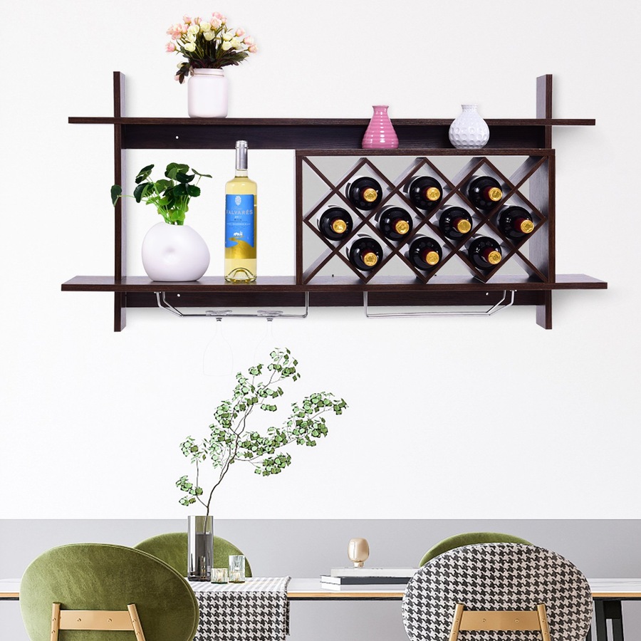Glass Racks Stacked Buy Costway Wall Mounted 10 Bottle Rack w/Glass Rack Stacked Cellar ...