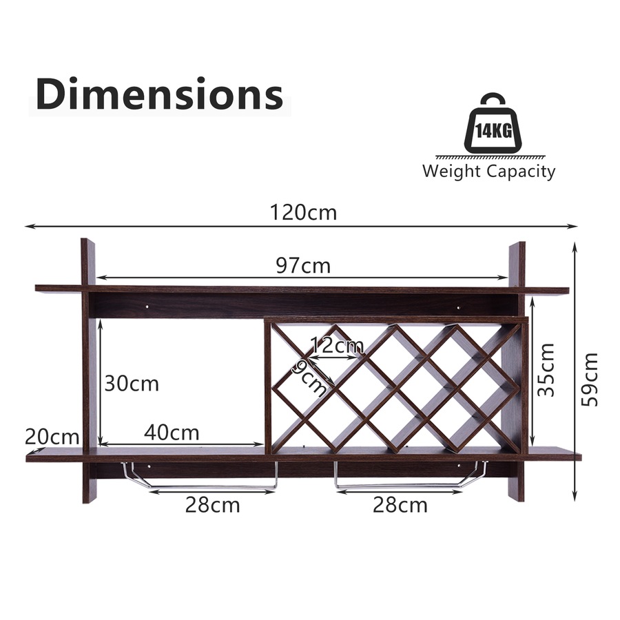 Buy Costway Wall Mounted 10 Bottle Rack w/Glass Rack Stacked Cellar ...