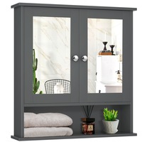 Costway Wall Mounted Bathroom Cabinet Toilet Organiser Storage Cupboard w/Mirror Grey