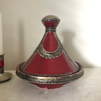 Fez Furniture & Homewares Decorative Tagine with Silver Nickel Embellishments in Carnelian Red