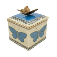 Singa Brass & Ceramic Butterfly Trinket Box in Blue