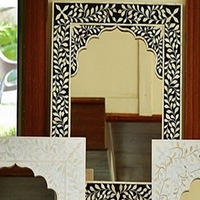 Zohi Interiors Bone Inlay Arch Jarokha Mirror in Black