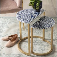 Zohi Interiors Bone Inlay Nesting Tables in Blue