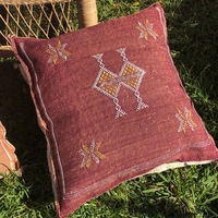Zohi Interiors Genuine Moroccan Cactus Silk Cushion in Plum