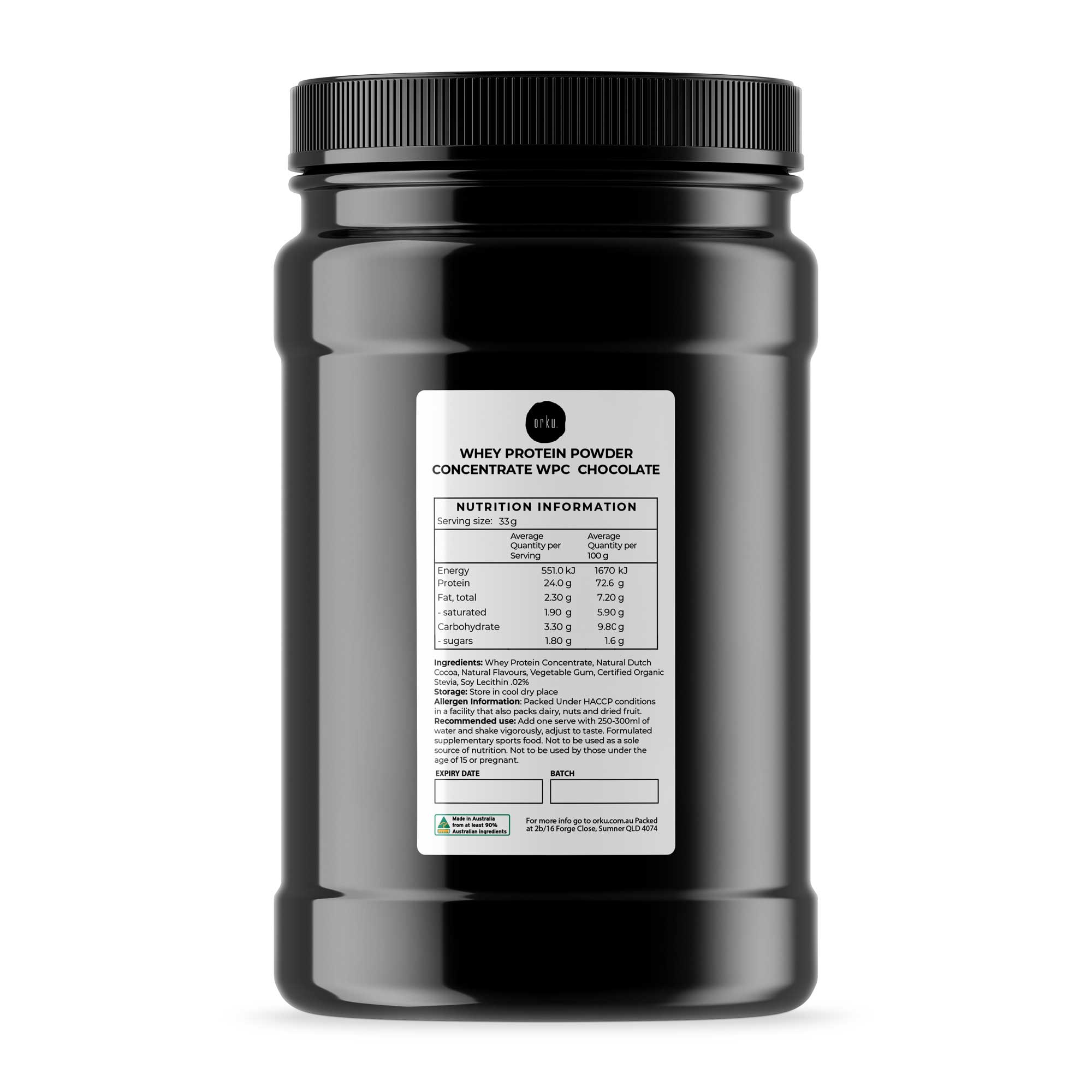 1Kg Whey Protein Powder Concentrate Chocolate Shake WPC Supplement Jar Australia