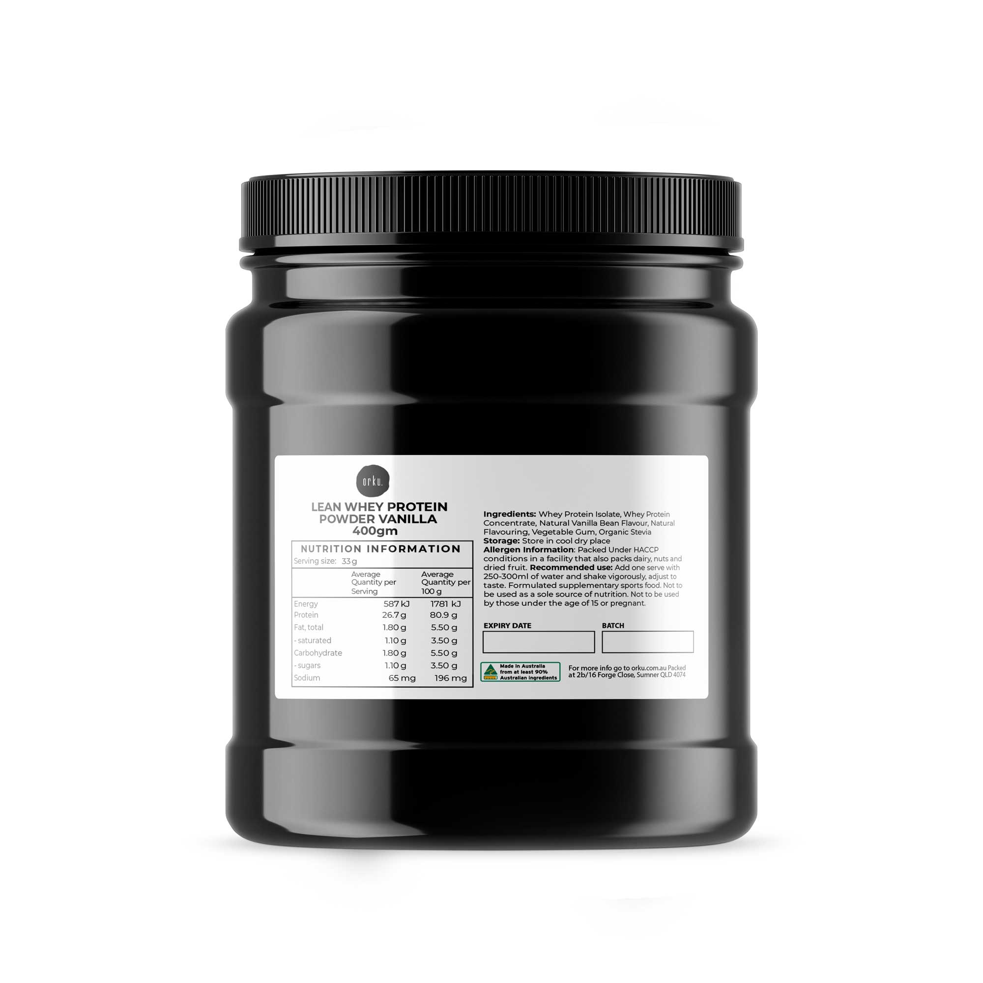 400g Lean Whey Protein Blend Vanilla Shake WPI/WPC Supplement Jar Australia
