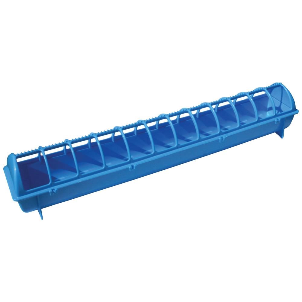 68cm Long Poultry Feeder Chicken Feeding Trough Blue Plastic Flip Top Container