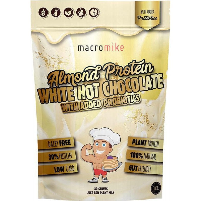 Buy MACRO MIKE Protein White Hot Chocolate Almond with Probiotics 300g