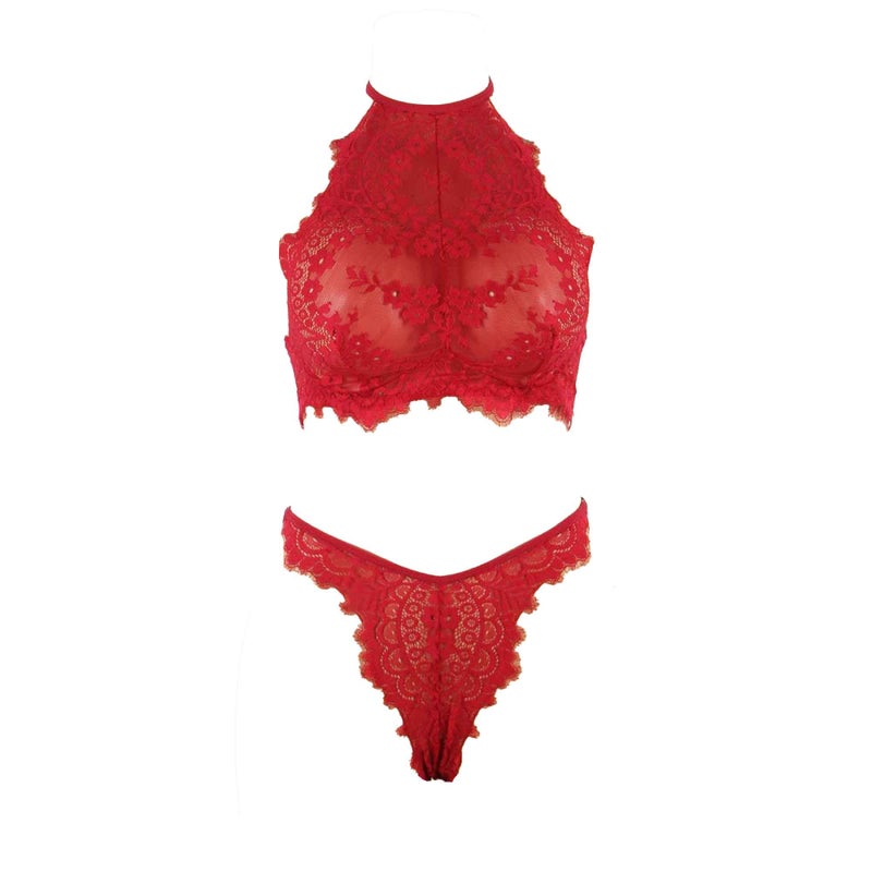 Buy Red Lace Halter Top 2 Piece Set Lingerie Bra Panties Sexy Underwear Mydeal 