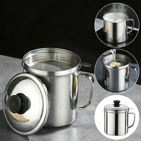 1.8L Oil Filter Pot Cooking Soup Grease Strainer Separator Stainless Steel Home