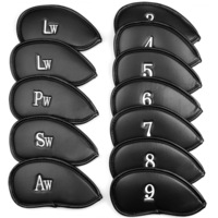 12 PCS PU Leather Head Cover Golf Iron Club Putter Headcover 3-SW Set Black