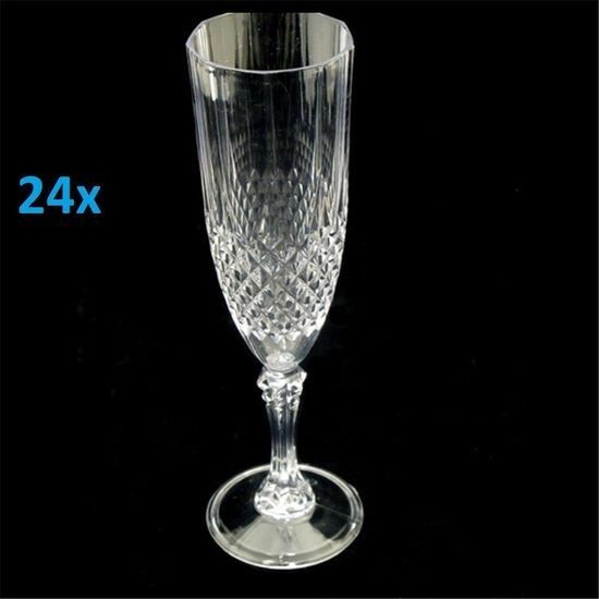 24 Premium Clear Plastic Disposable Champagne Flutes Wine Drink Glasses