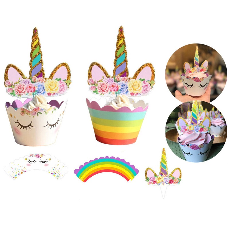 Buy 24Pcs Unicorn Cupcake Toppers Wrappers Birthday Party Cake Bunting