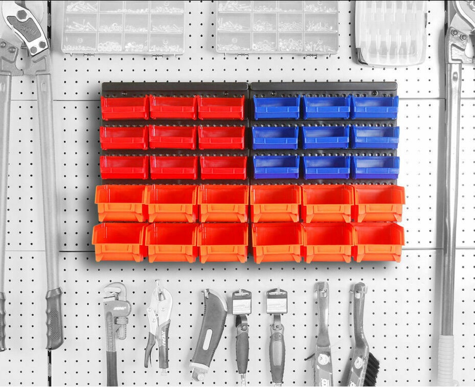 Buy 30Pc Parts Storage Bins Wall Mounted Tool Organiser Board Tray Rack ...