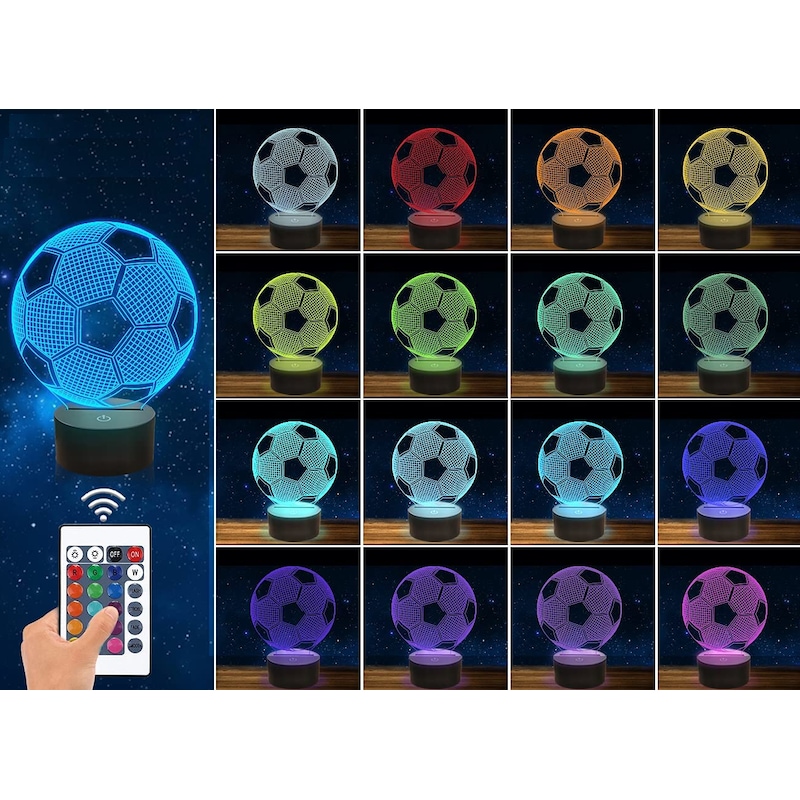 Buy 3D Acrylic LED Football Soccer Night Light 16 Colors Lighting Table ...