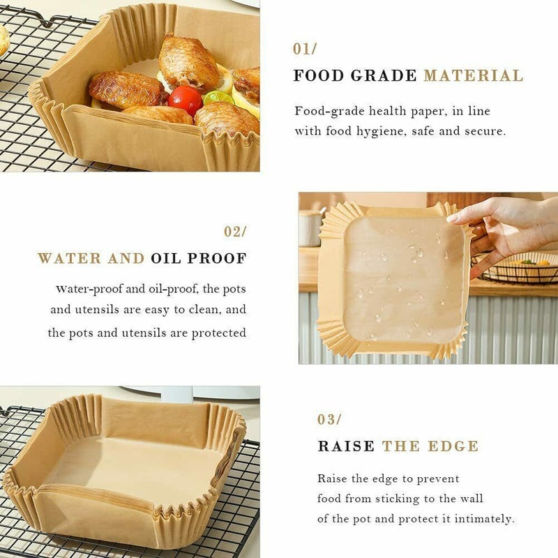 Air Fryer Disposable Paper Liner Square, 50 Pcs Food Grade