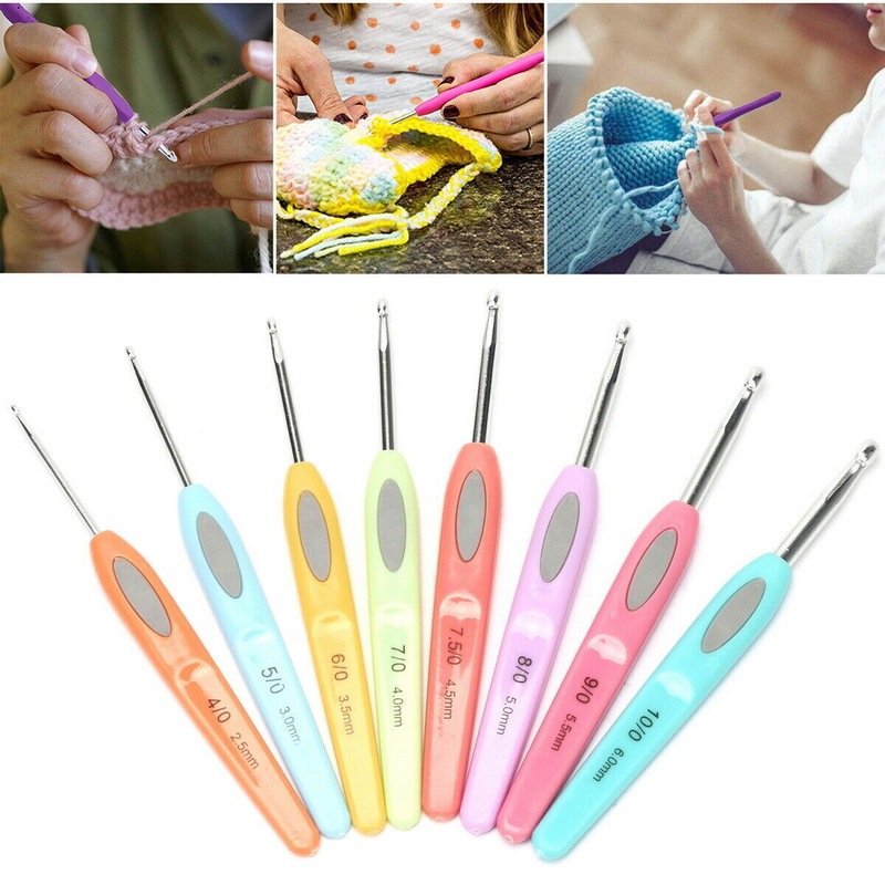 Buy 8x Crochet Hooks Sewing Tool Kit Yarn Knitting Needles Ergonomic ...
