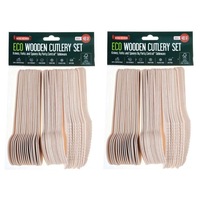 96Pcs Wooden Cutlery Set Disposable MIX Knives Forks Spoons Party Eco