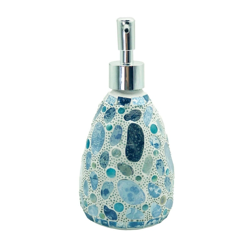 Buy Aqua Pebble Glass Mosaic Soap Dispenser Pump Bottle Holder Mydeal 7424