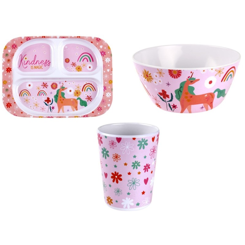 Buy Melamine Floral Print Bowl Plate Cup Kit Kids Dinnerware Tableware