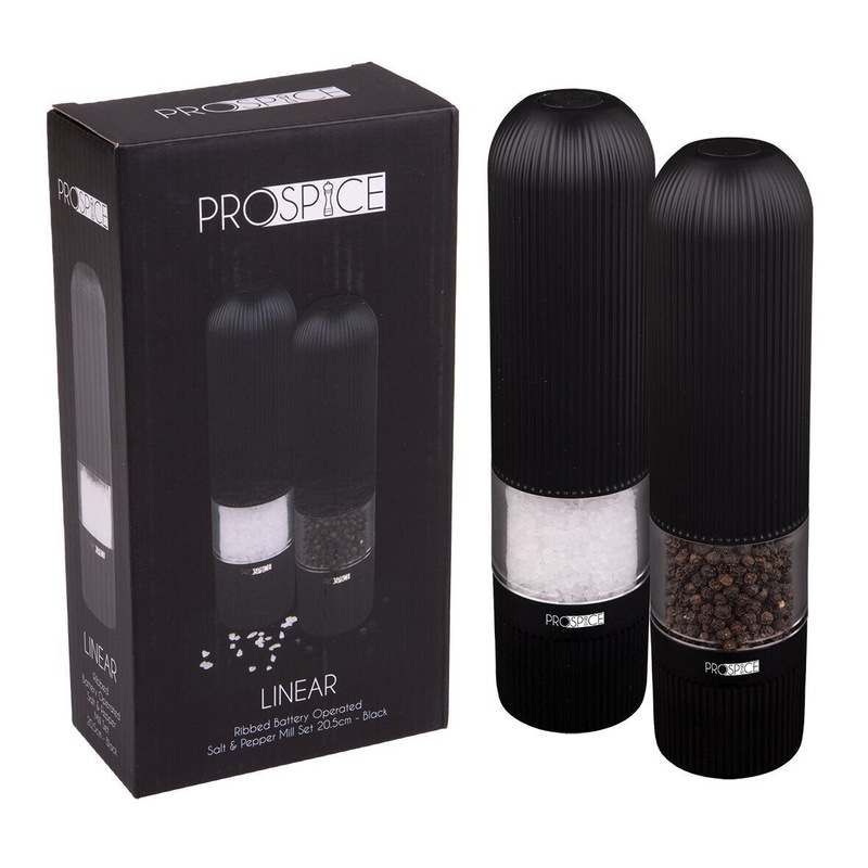Buy Prospice Linear Ribbed Battery Operated Salt & Pepper Mill Set 20
