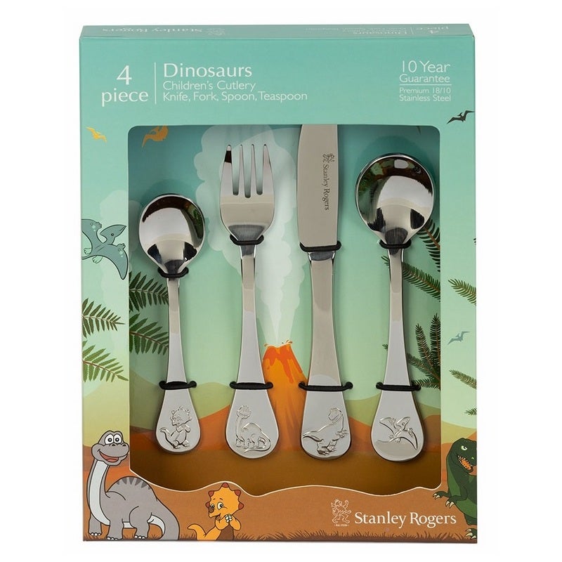 Stanley Rogers Children's Cutlery 4 Piece Set DINOSAURS Stainless Steel Gift Box 
