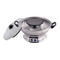 Teppanyaki 1350W 5L Steam Boat Electric Hot Pot w/600W Removable BBQ Grill