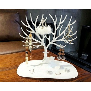 White Jewelry Earrings Necklace Ring Rack Holder Display Stand Tree Organizer