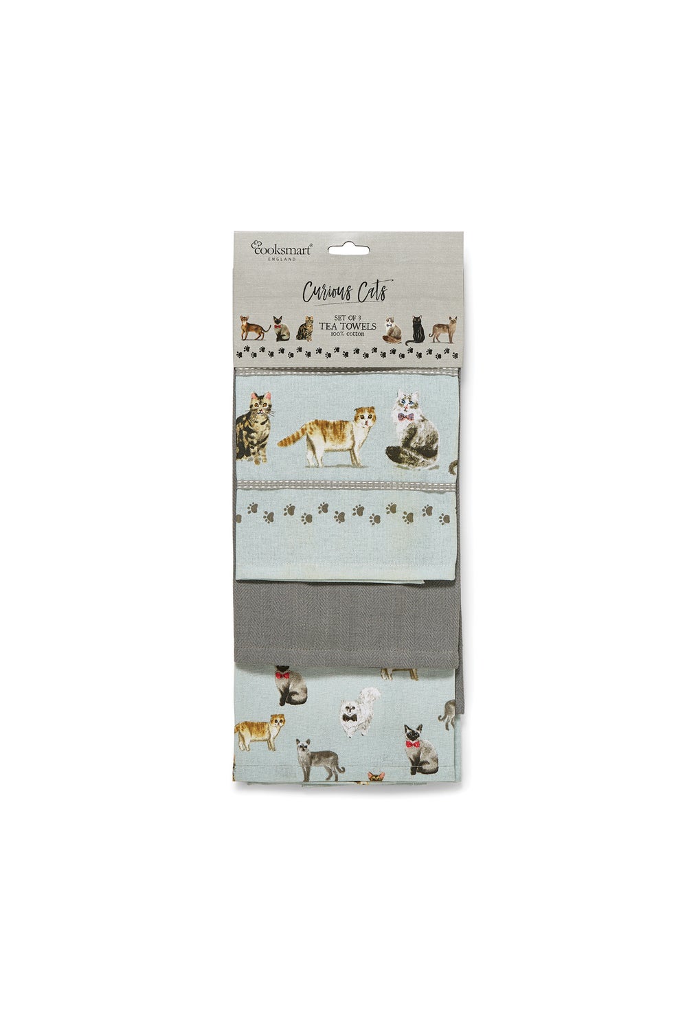 Cooksmart Curious Cats Set of 3 Tea Towels