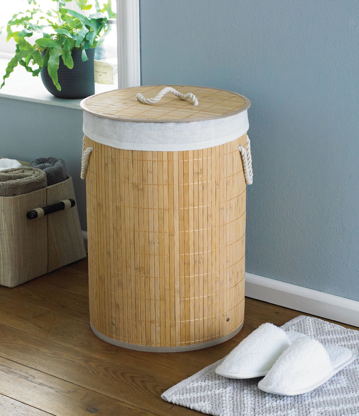 Country Club Round Bamboo Laundry Basket Natural