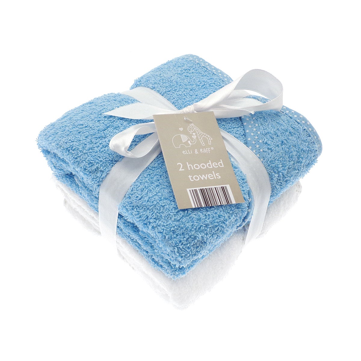Elli and Raff 2 Pack Hooded Baby Towels Blue and White