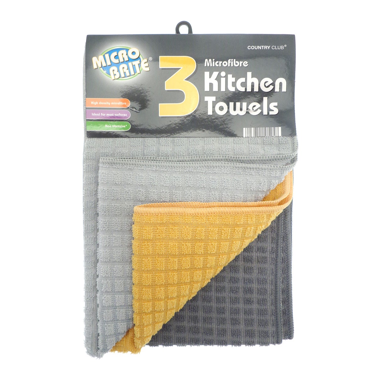 Microbrite Set of 3 Tea Towels Grey and Yellow