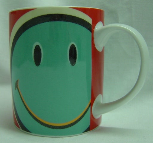 Smiley Mug Teal Pop Art style Smiley on Red Background