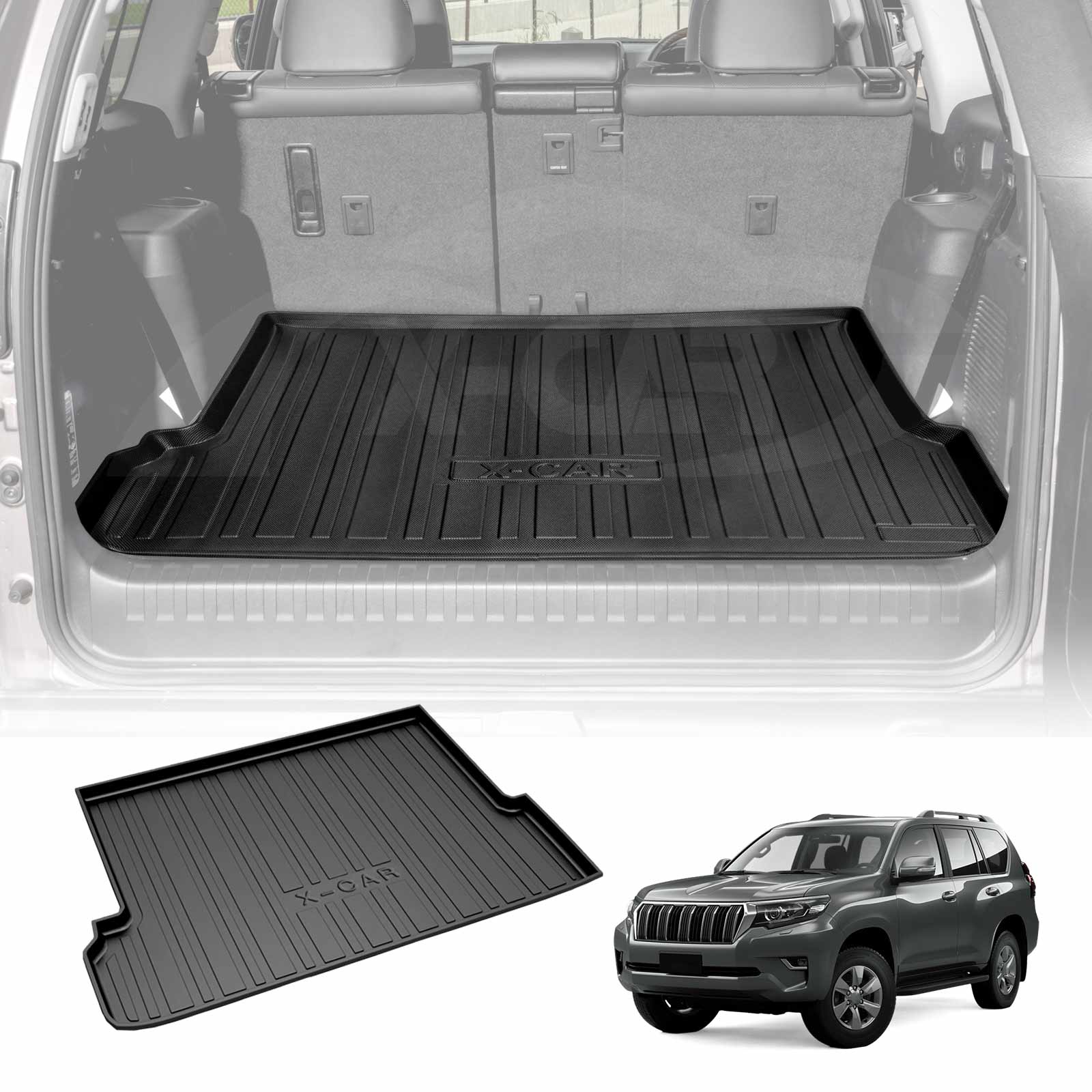 Cargo Rubber Waterproof Mat Boot Liner Cover Luggage Tray for TOYOTA PRADO 150 Series 7 Seater 2009-2023