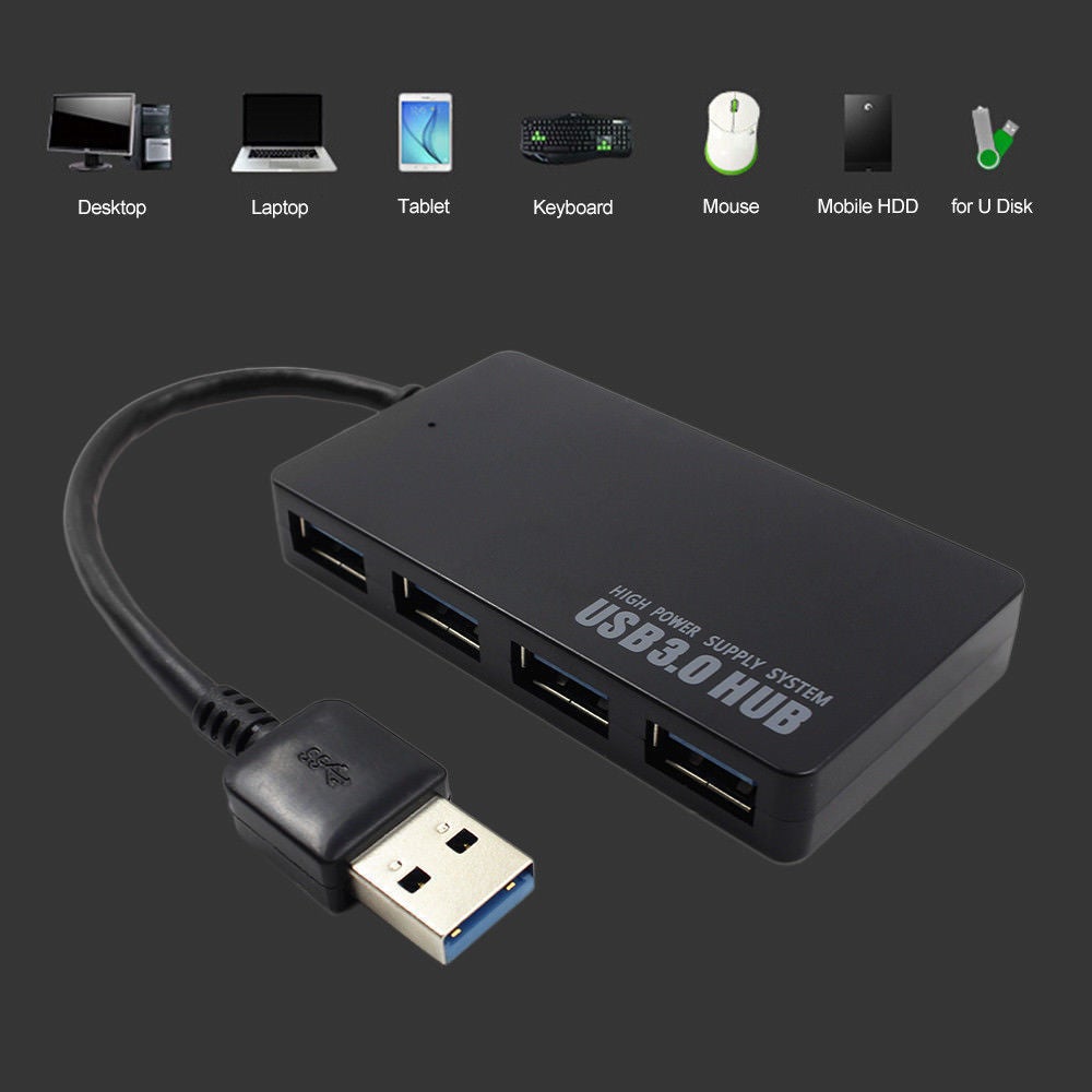 Multi USB 3.0 Hub 4 Port High Speed 5 Gbps Slim Compact Expansion Smart Splitter