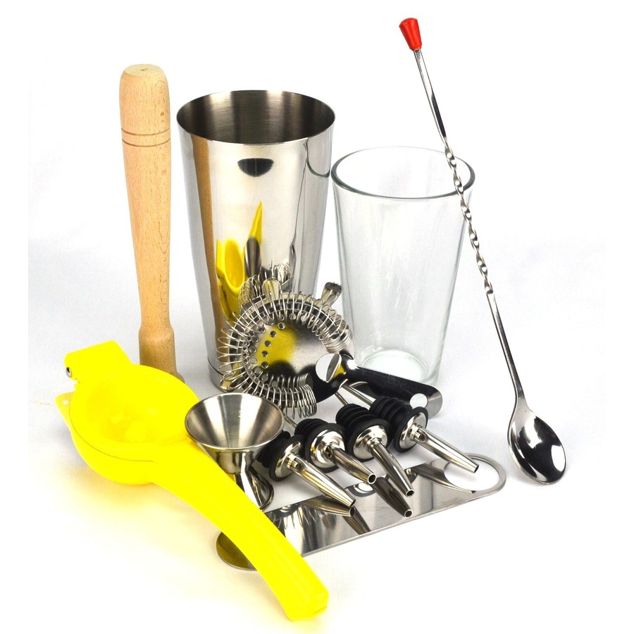 PurpleSpoilz 10 Piece Boston Shaker Set With Lemon Squeezer And A Free Bar Blade