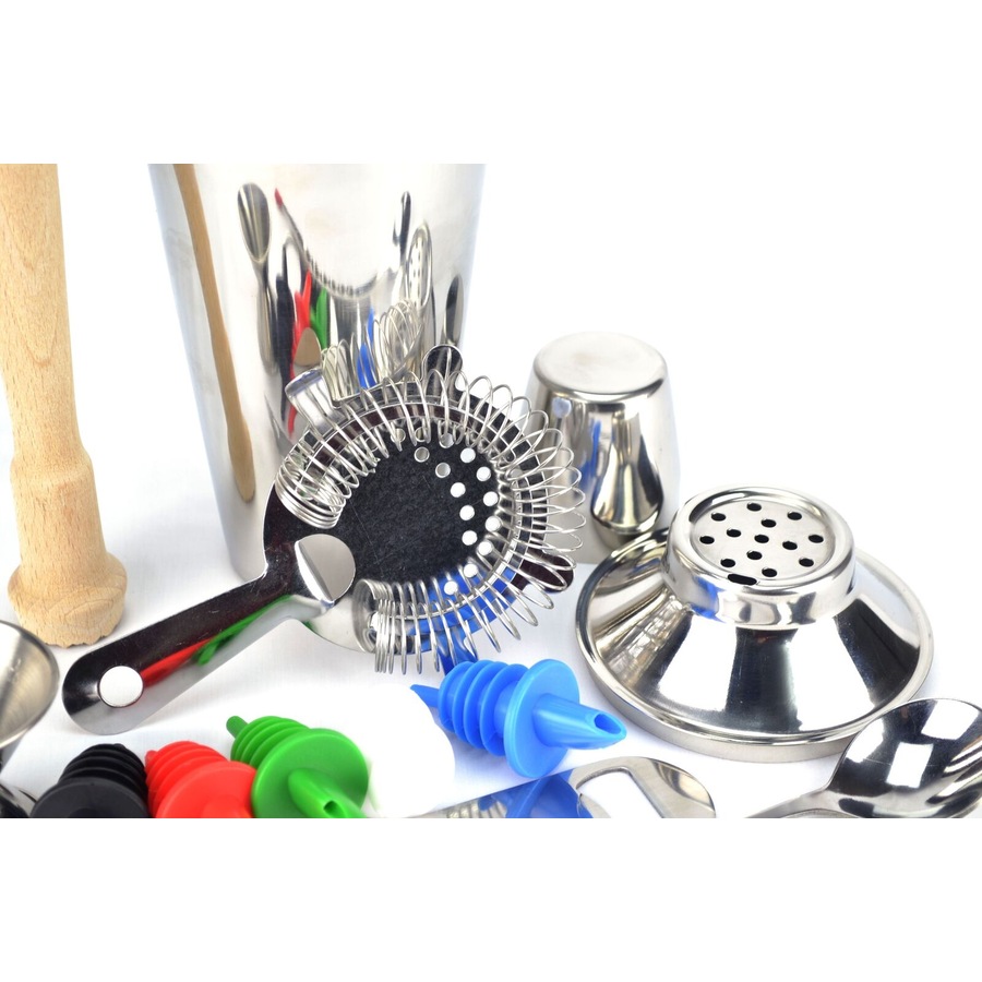 PurpleSpoilz 10 Pce Cocktail Shaker Set With Coloured Pourers & Free Bar Blade