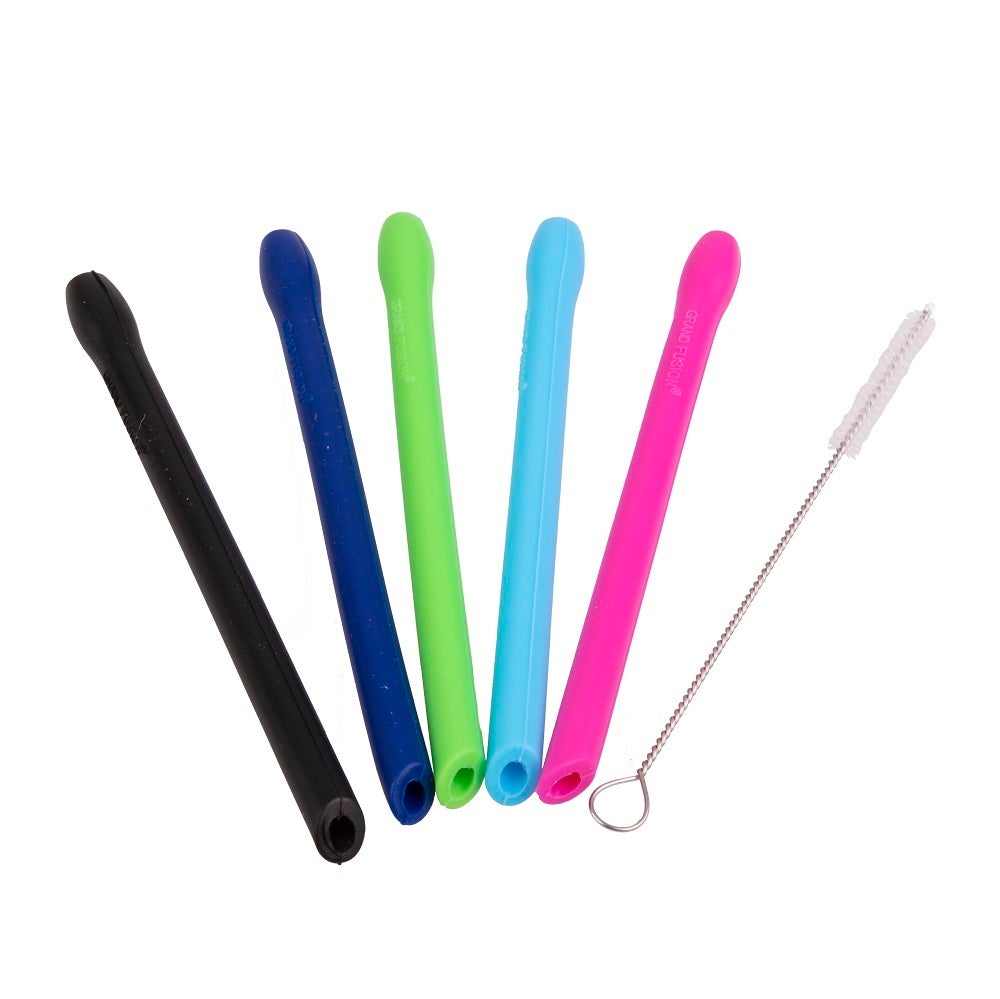 Appetito Set 5 Silicone Cocktail Straws + Cleaning Brush