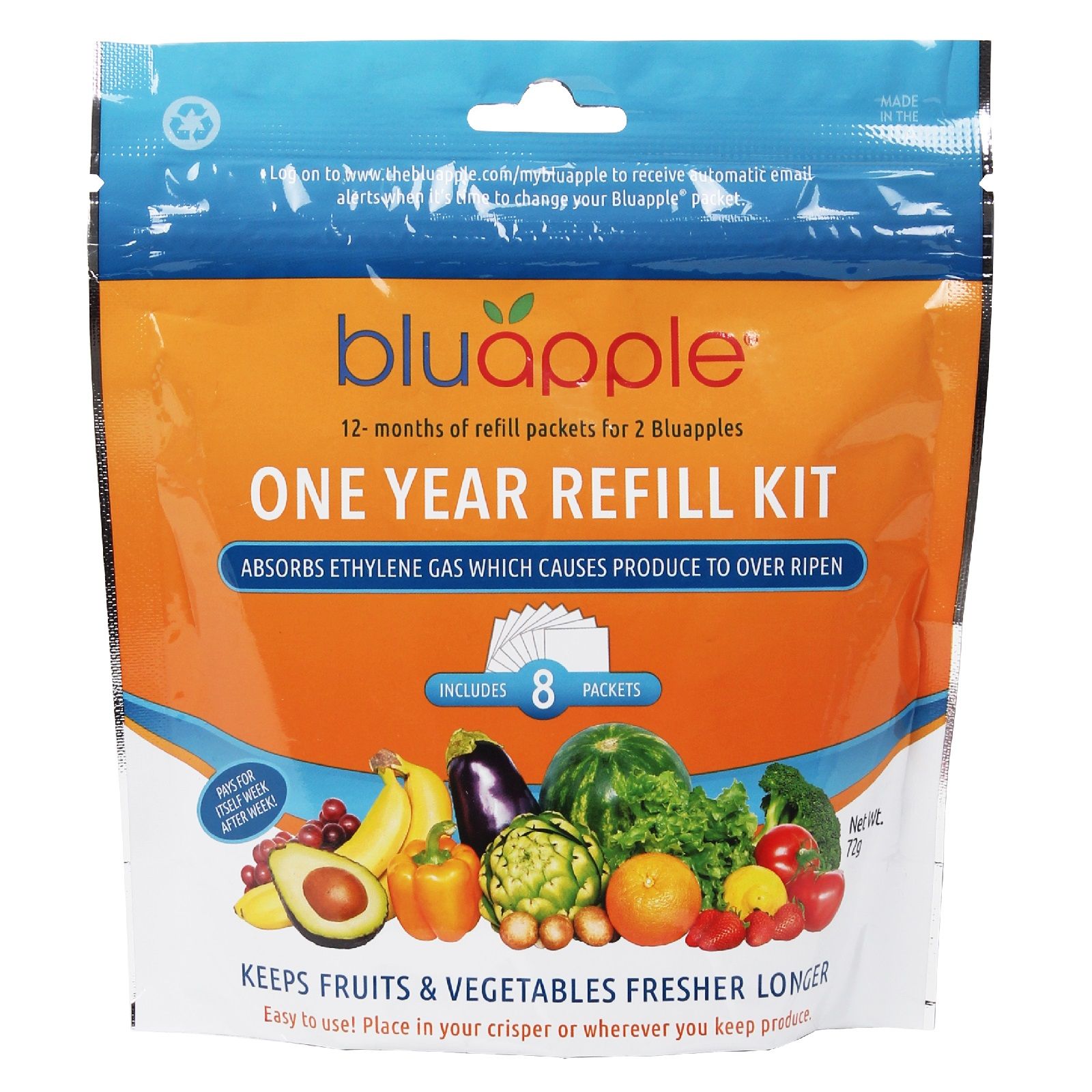 BluApple Classic Fruit & Vegetable Life Extender 1 Year Refill Kit 8 Sachets