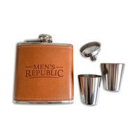 Men's Republic Stainless Steel Hip Flask Set Brown