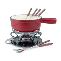 Swissmar Lugano 9 Piece Cast Iron Fondue Set - Red.