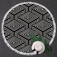 3D Black and White Squares Beach Towel